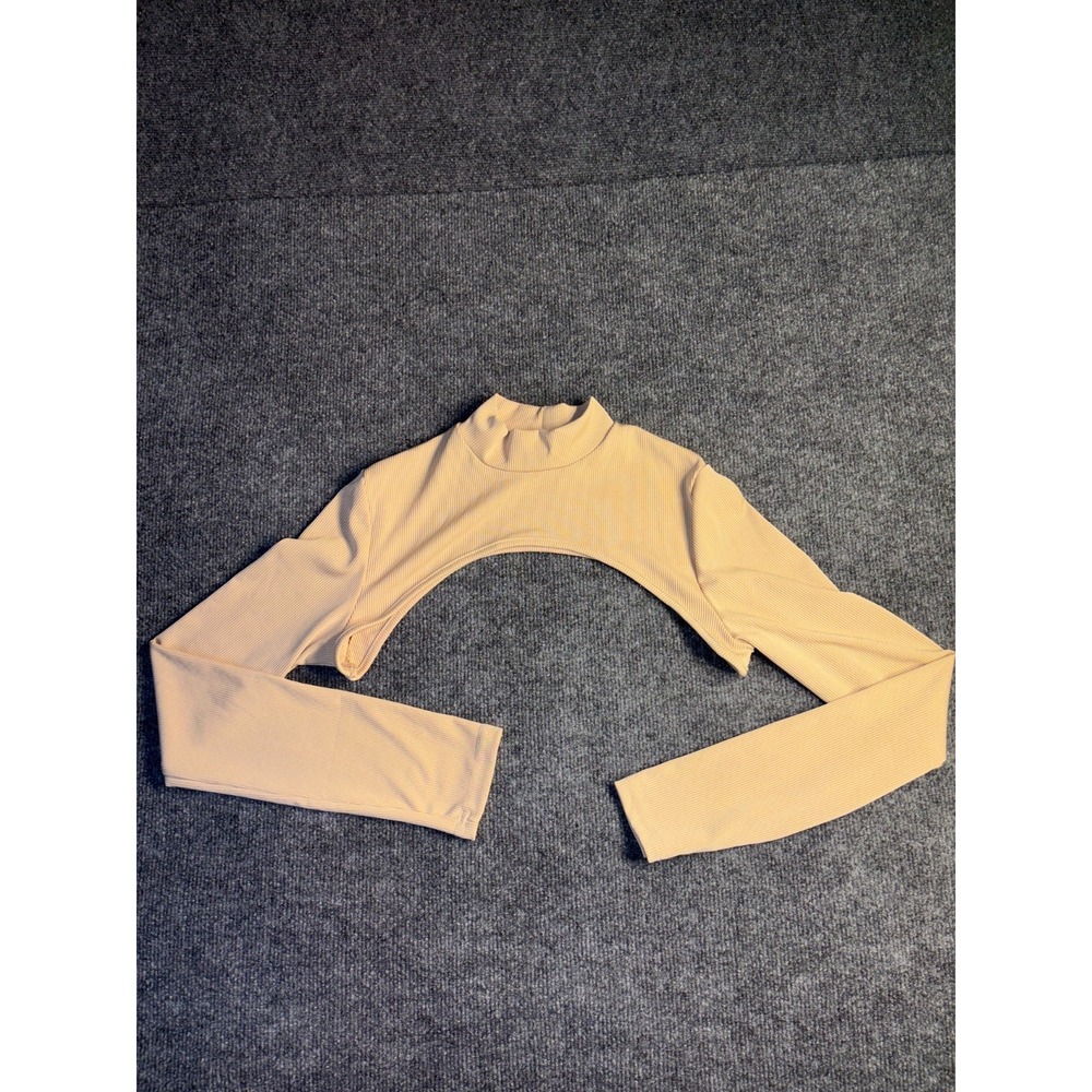 LC Lizette Collection Cropped Top Womens Large Tan Ribbed Long Sleeve Turtleneck